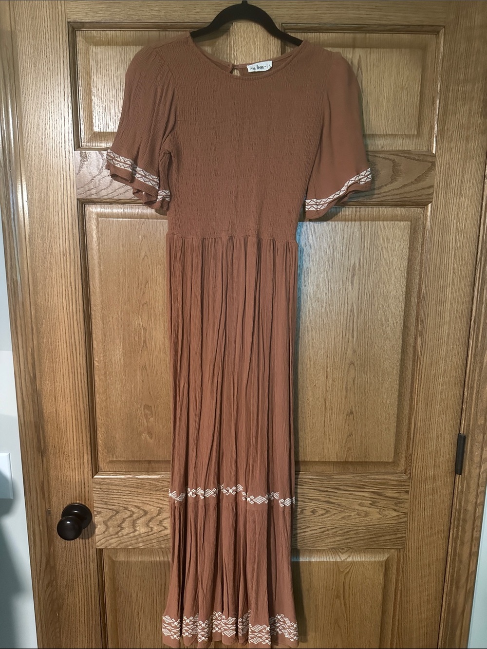 Boho Embroidered Maxi Dress - Rust